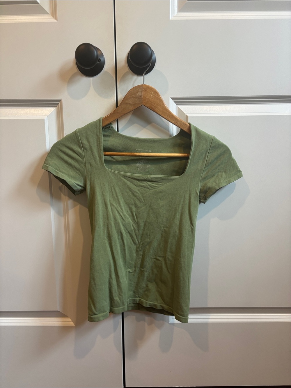 Free People Olive Green Square Neck Short Sleeve Tee